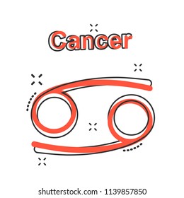 Vector cartoon cancer zodiac icon in comic style. Astrology sign illustration pictogram. Cancer horoscope business splash effect concept.