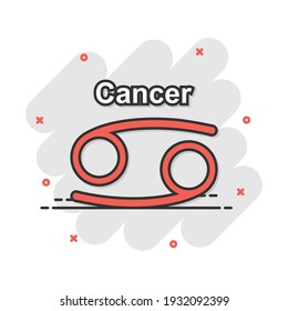 Vector cartoon cancer zodiac icon in comic style. Astrology sign illustration pictogram. Cancer horoscope business splash effect concept.