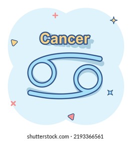 Vector cartoon cancer zodiac icon in comic style. Astrology sign illustration pictogram. Cancer horoscope business splash effect concept.