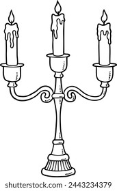 Vector Cartoon Candelabra With Lighted Candles Line Art