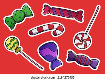 Vector cartoon candy set stickers