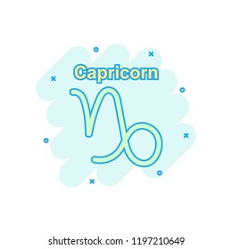 Vector cartoon capricorn zodiac icon in comic style. Astrology sign illustration pictogram. Capricorn horoscope business splash effect concept.