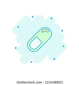 Vector cartoon capsule pills tablet icon in comic style. Medical pills concept illustration pictogram. Capsule and drug business splash effect concept.