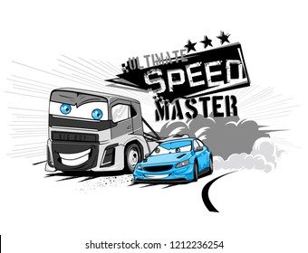 Vector Cartoon Car Illustration . Ready to print for boys wear