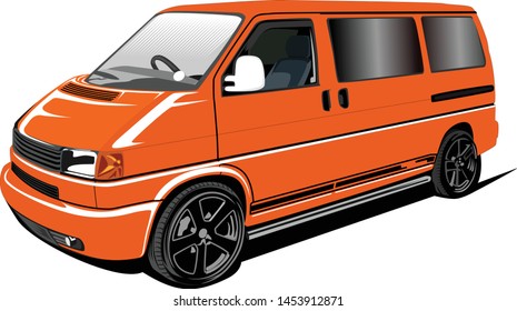Vector Cartoon Car Transport Van Orange Color