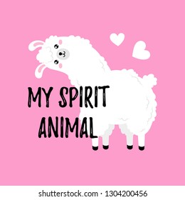 Vector cartoon card. Doodle illustration. Template, background for print, design. Cute poster with funny llama