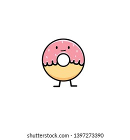 Vector cartoon card with funny food character illustration. Donut with cute text - Vector
