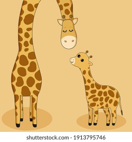 Vector cartoon card. Happy mother's day with giraffe family.