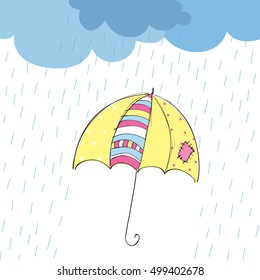 Vector cartoon card with umbrella