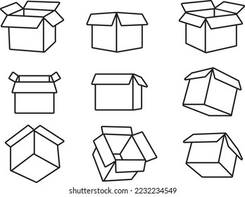 perspectiva 3d de la caja de cartón vectorial. Ilustración de color plano de almacenamiento vacía. entrega de paquetes vacía. Entrada de icono de envío
