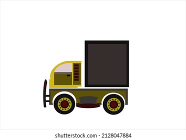 vector, cartoon cargo truck on yellow. white background.