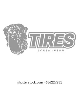 Vector cartoon caricature character tire logo template. Character wheel worried about problems. Vector template for business card, poster, banner, design elements. Isolated on white background.