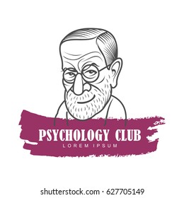 Vector cartoon caricature portrait of Sigmund Freud. Vector template for business card, poster, banner, design elements for psychology, psychiatry club. Isolated on white background.