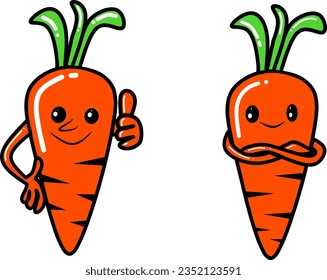 Vector cartoon carrot, carrot mascot, cute carrot logo, carrot logo set