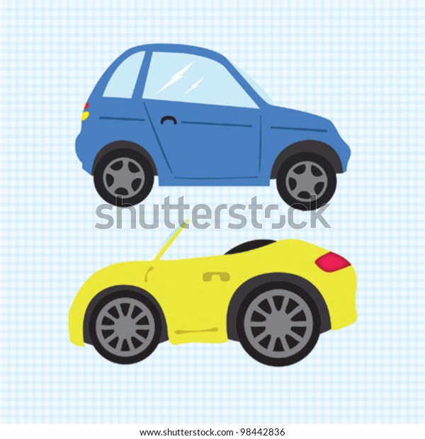 Vector cartoon\
cars on checkerboard\
background