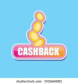 vector cartoon cash back icon with golden coin isolated on blue background. cashback or money refund label or logo with golden coin