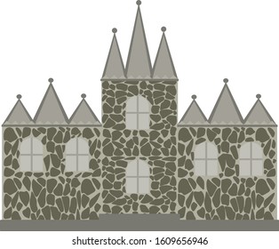  Vector cartoon castle. The building is built of stones. Towers and windows.
