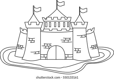 Vector cartoon castle for games, coloring for kids