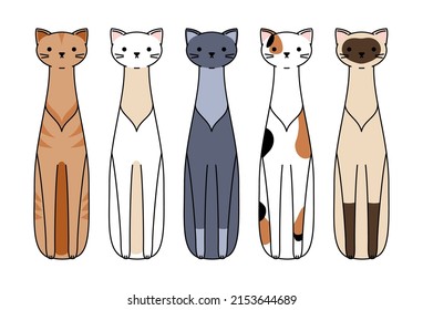 Vector cartoon cat bookmarks collection. Cute pet bookmarks set in flat style