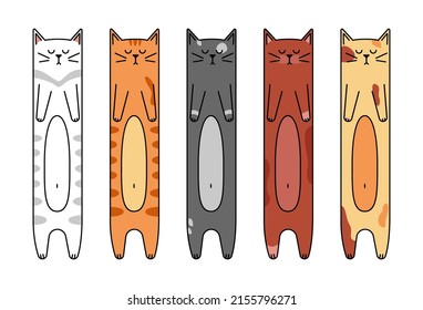 Vector cartoon cat bookmarks collection. Cute pet bookmarks set in flat style