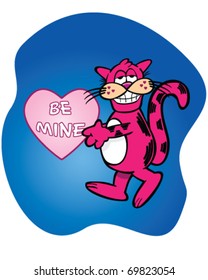 vector cartoon cat holding valentine heart with message: be mine