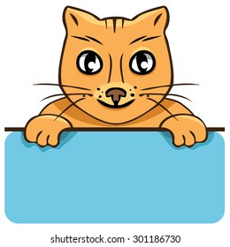 Vector cartoon cat with a poster on a white background