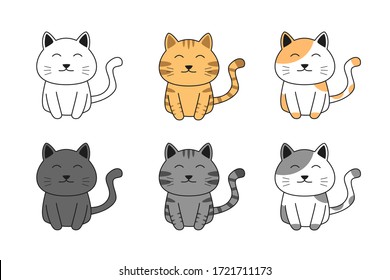 Vector Cartoon cat sitting set, Kittens isolated on white background,