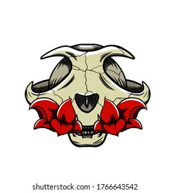 vector cartoon cat skull with flowers