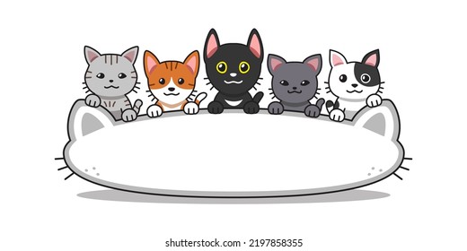 Vector cartoon cats with big cat head shape sign for design.