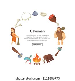 Vector cartoon cavemen in circle form with place for text in center illustration