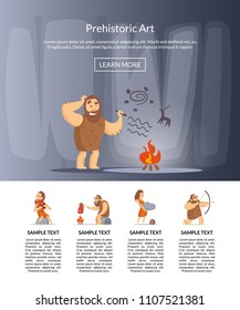 Vector cartoon cavemen website landing page banner and poster template illustration
