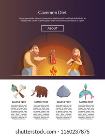 Vector cartoon cavemen website landing page and banner template illustration