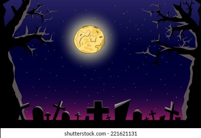 Vector cartoon cemetery background