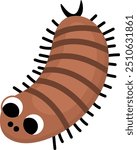 Vector cartoon centipede. Funny prehistoric insect. Woodland beetle. Cute forest creepy-crawly illustration for kids isolated on white background. Tropical or rainforest bug icon
