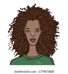 Vector Cartoon Character - African American Young Woman. Female Portrait.