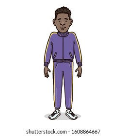 Vector Cartoon Character - Afroamerican Man in Blue Sport Suit and Running Shoes