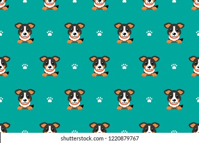 Vector cartoon character american shepherd dog seamless pattern for design.