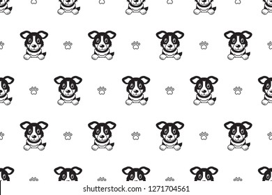 Vector cartoon character american shepherd dog seamless pattern for design.
