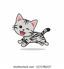 Vector cartoon character american shorthair cat running for design.