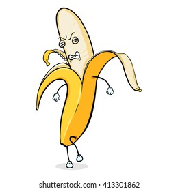 Vector Cartoon Character - Angry Peeled Banana