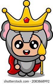 vector cartoon character animal mascot costume cute elephant king and holding scepter