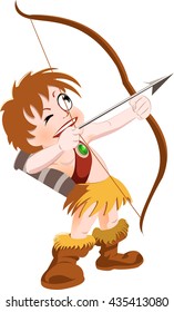 Vector cartoon Character archer with bow and arrow wearing tribal warrior gears targeting aiming skyward