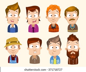 Vector cartoon character avatars collection of different male  lifestyles.Vector colorful illustrations in flat style.
