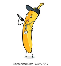 Vector Cartoon Character - Banana Rapper on White Background