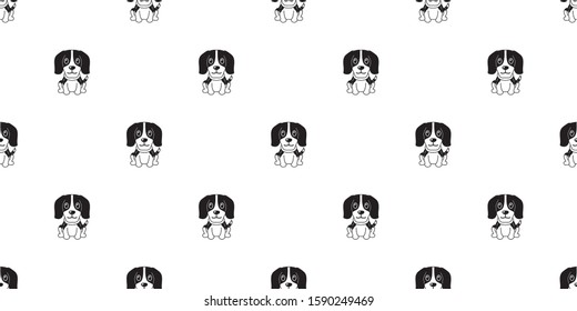 Vector cartoon character beagle dog seamless pattern background for design.