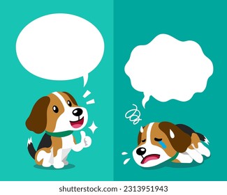 Vektor Cartoon Charakter Beagle Hund, die verschiedene Emotionen mit Sprache Blasen für Design.