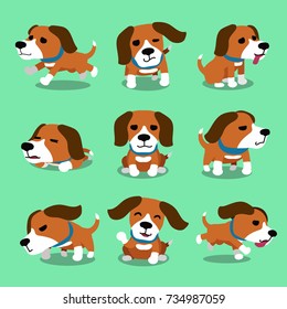 Vector cartoon character beagle dog poses