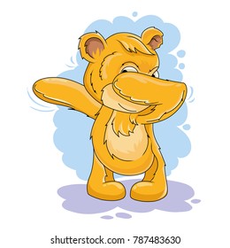 Vector cartoon character. Bear with a victorious gesture.