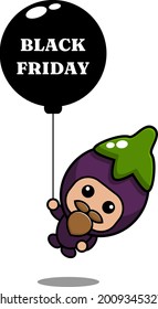 vector cartoon character bearded eggplant vegetable mascot costume holding black friday balloon