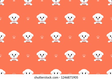 Vector cartoon character bichon frise dog seamless pattern